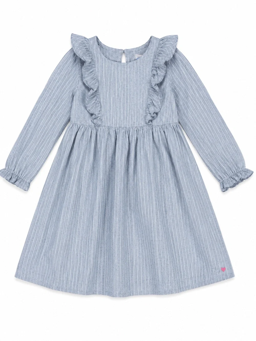 NWOT Pink Chicken Kylie Dress Girls Light Blue Pinstripe Ruffle Yoke Dress